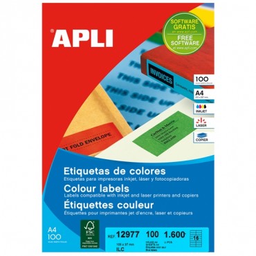 Etiqueta Color Fluorescente Apli 12977 A4 C/100 Azul 105x37