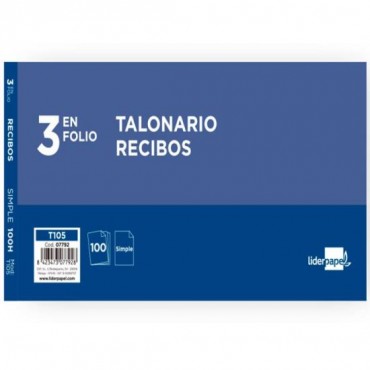 Talonario Recibo 8ºP 3 en folio LP T105